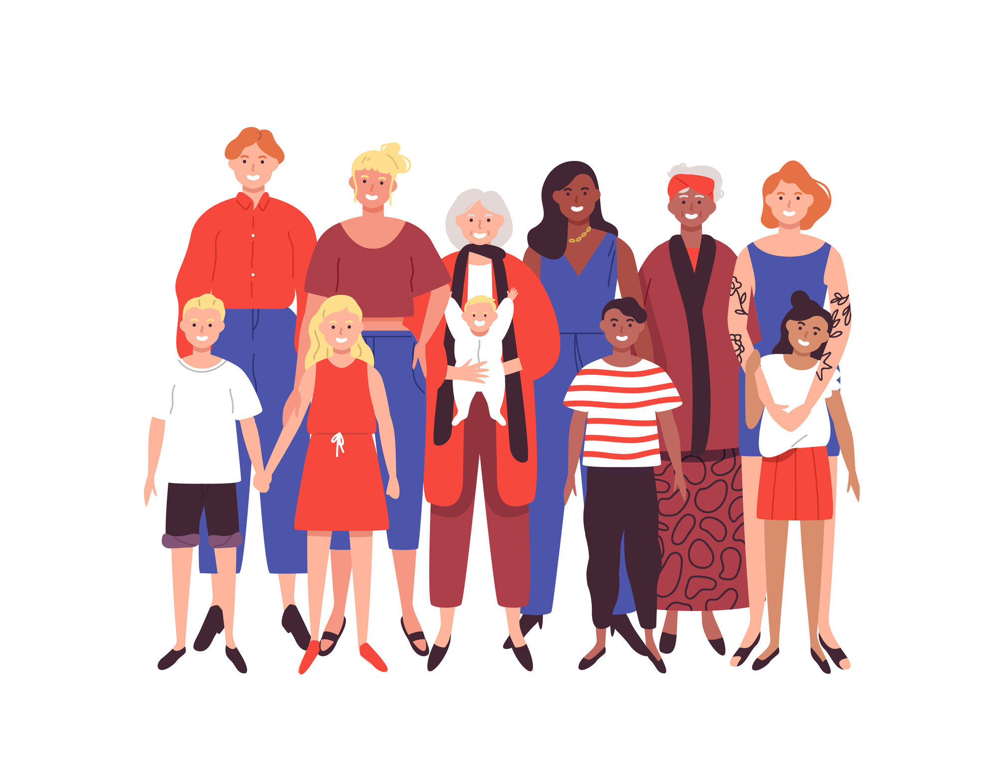 Multi generation group of women on isolated background. Family concept includes grandma, mother, children and baby.